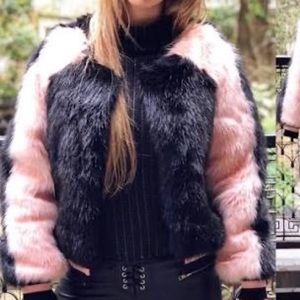 Black & Pink Faux Fur Glamorous Jacket.  Like New